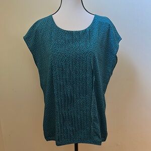 *NEW* Loft Teal Patterned Women's with Textured Center Ruffles Top